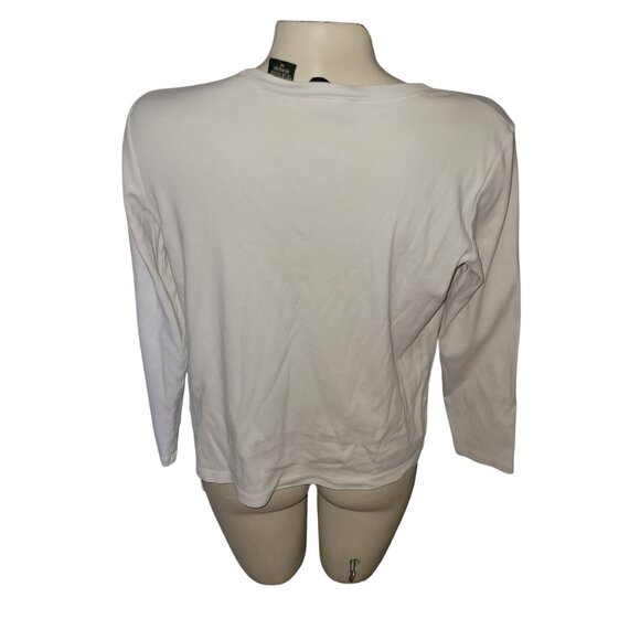 Eddie Bauer Womens White Long-Sleeve Crewneck Shirt Medium 100% Cotton Casual We - Picture 4 of 5